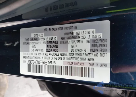 2022 Mazda Cx-5 2.5 Turbo Signature z USA, uszkodzony, nr VIN JM3KFBXY7N0569456